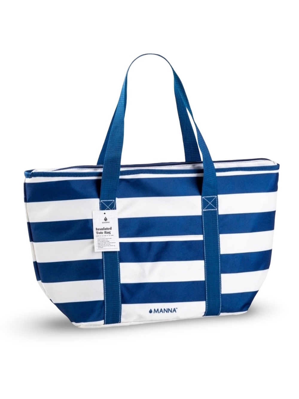 Manna Blue & White Striped Insulated Cooler Tote Bag